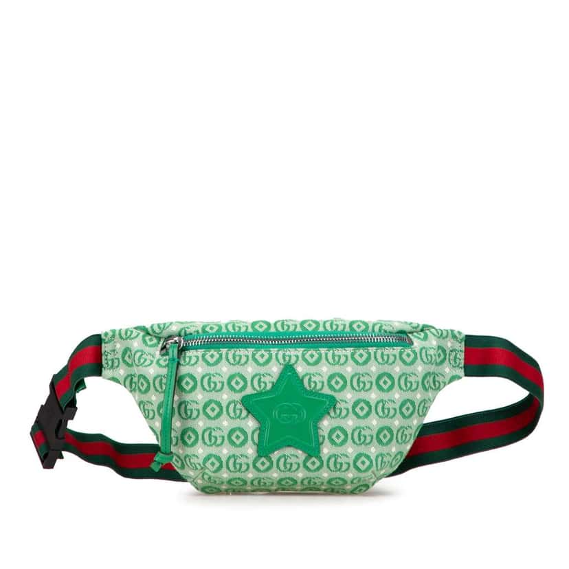 Gucci Kids GG Canvas Star Belt Bag Green Canvas Good condition - Front View