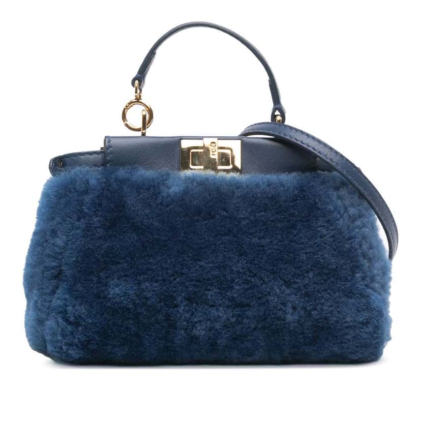 Fendi Micro Shearling Peekaboo Satchel Blue Good condition - Front View