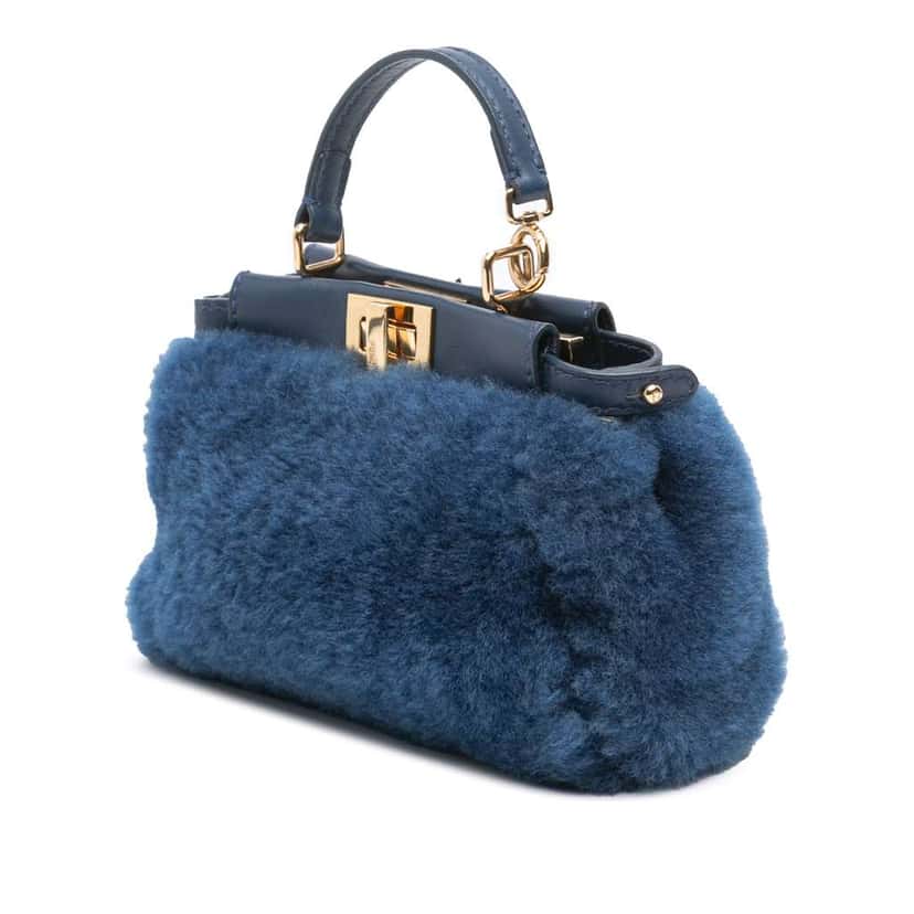 Fendi Micro Shearling Peekaboo Satchel Blue Good condition - Back View