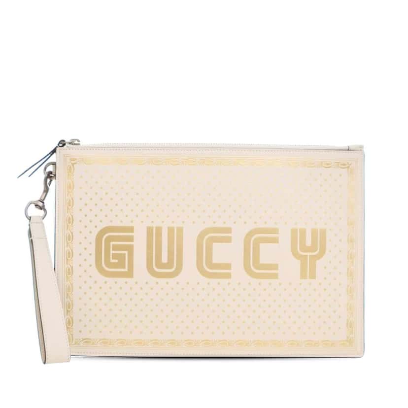 Gucci Leather Guccy Sega Clutch White Leather Good condition - Front View