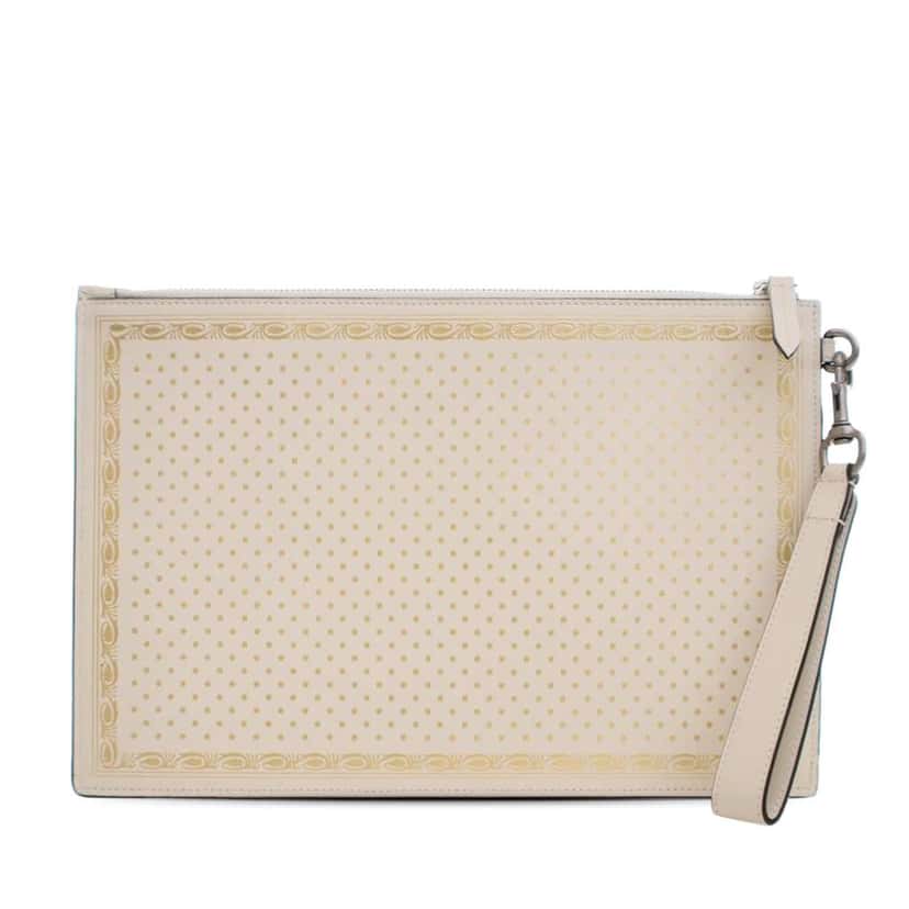 Gucci Leather Guccy Sega Clutch White Leather Good condition - Back View