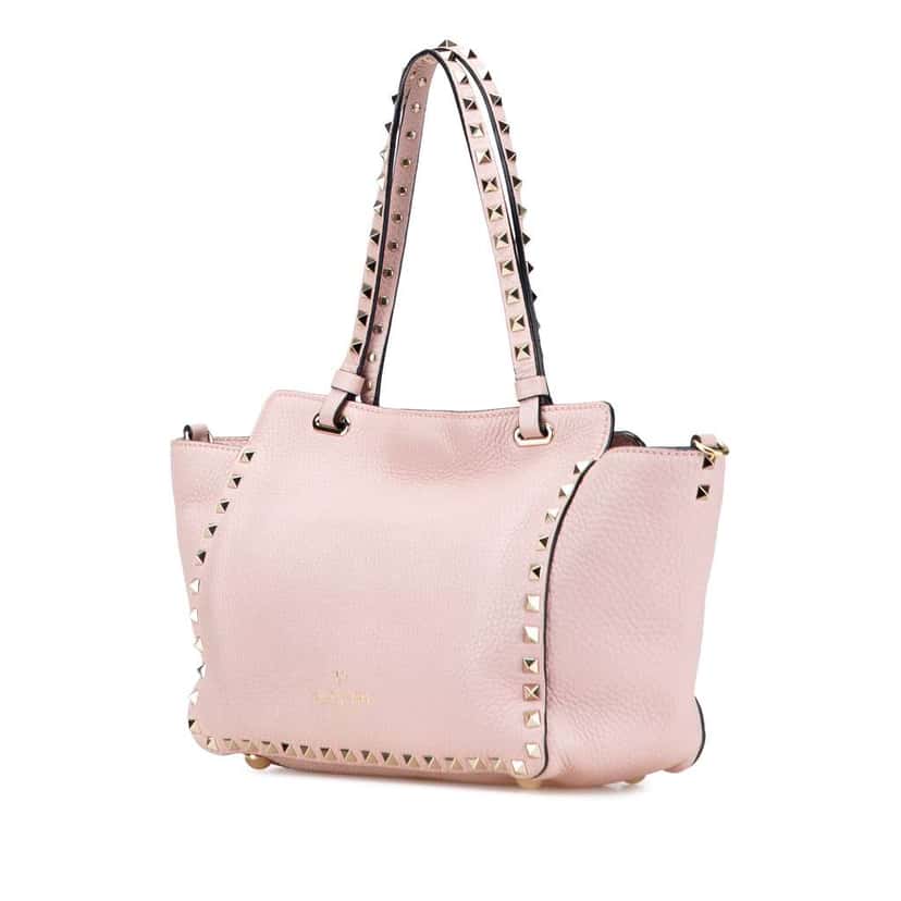Valentino Small Grained Calfskin Rockstud Trapeze Satchel Pink Leather Good condition - Back View