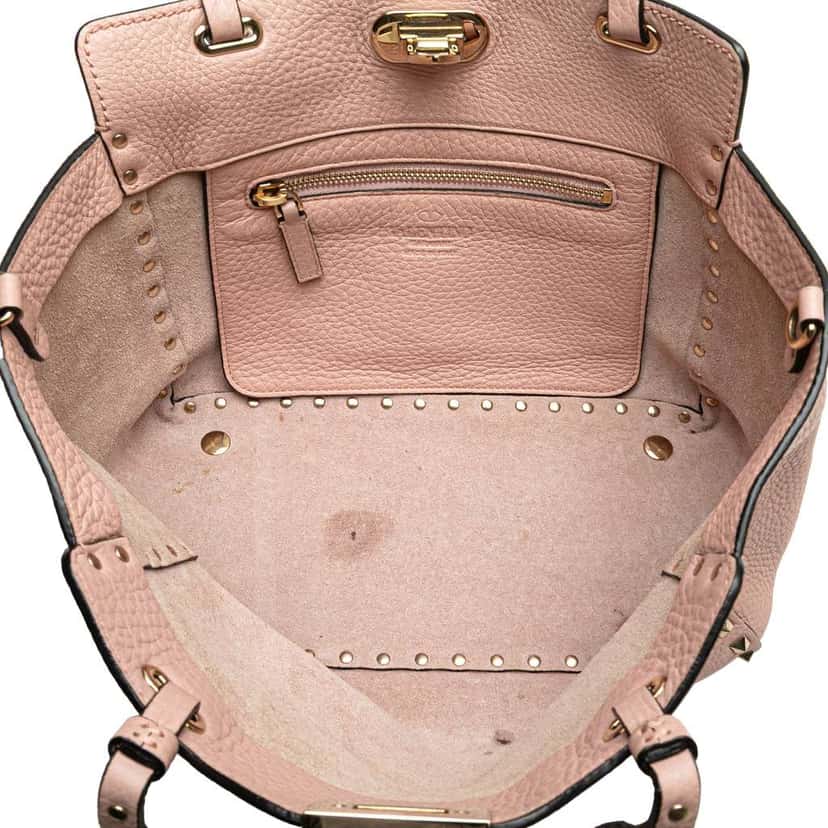 Valentino Small Grained Calfskin Rockstud Trapeze Satchel Pink Leather Good condition - Model View