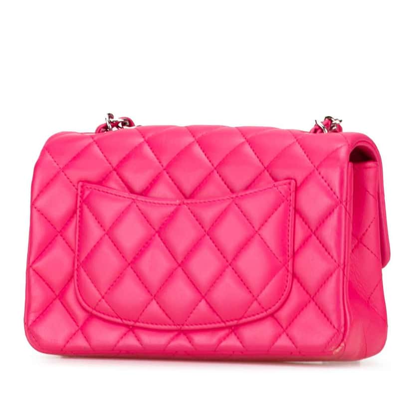 Chanel Mini Rectangular Classic Lambskin Single Flap Pink Leather Good condition - Back View