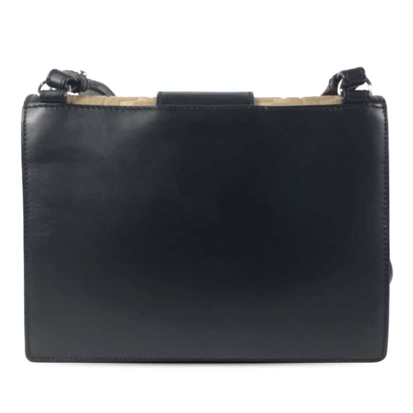Fendi Calfskin and Canvas FF 1974 Flat Baguette Crossbody Black Leather Good condition - Back View