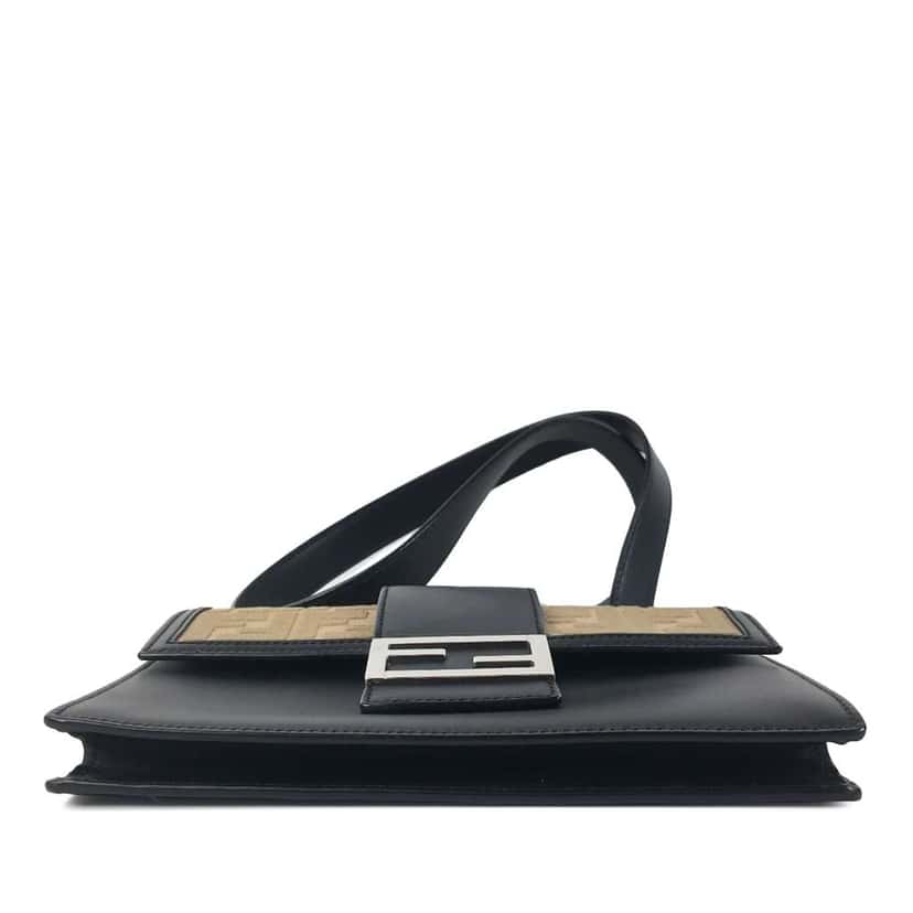 Fendi Calfskin and Canvas FF 1974 Flat Baguette Crossbody Black Leather Good condition - Inside View