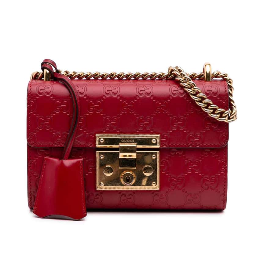 Gucci Small Guccissima Padlock Crossbody Red Leather Good condition - Front View