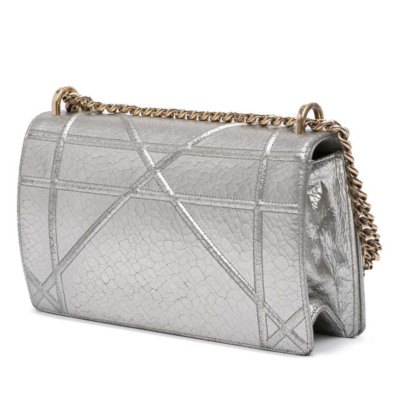Dior Medium Metallic Ceramic Effect Deerskin Diorama Flap Silver Leather Good condition - Back View