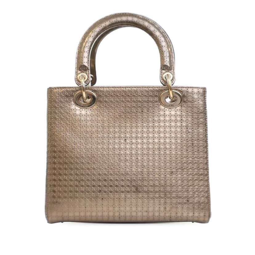Dior Medium Metallic Patent Microcannage Lady Dior Gold Leather Good condition - Back View