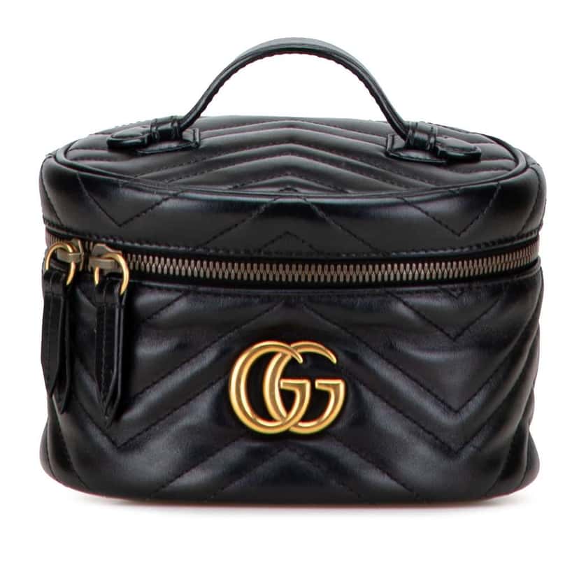 Gucci Mini GG Marmont Round Matelasse Leather Vanity Bag Black Leather Good condition - Front View