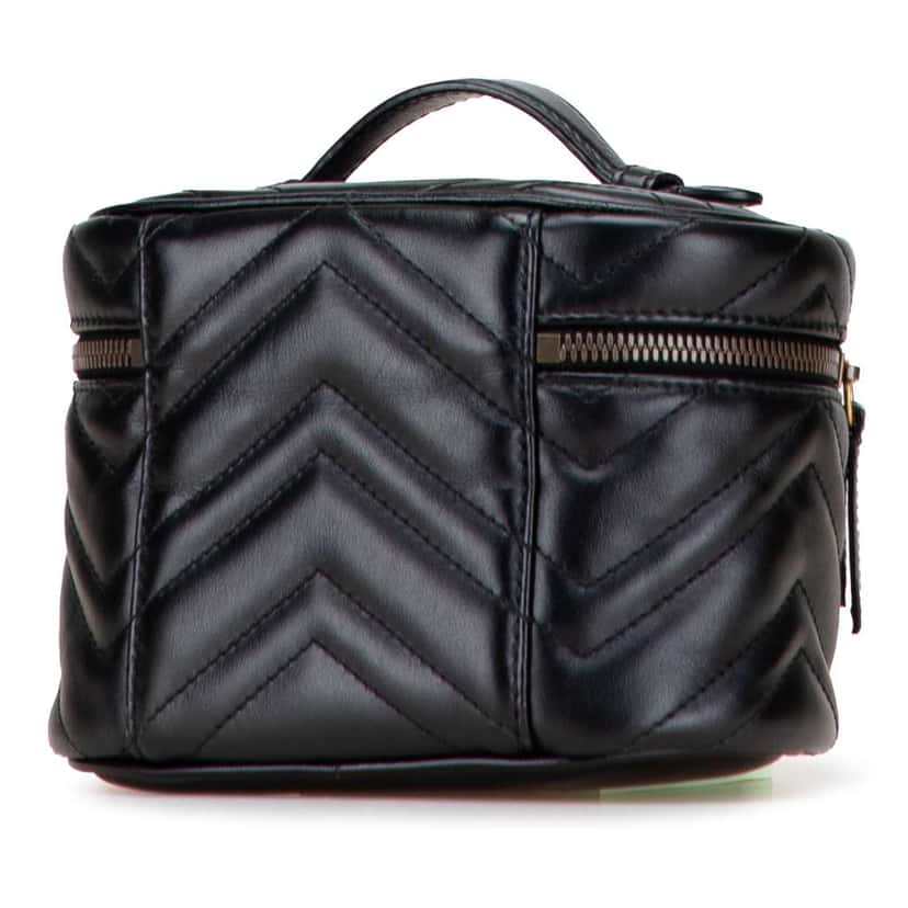 Gucci Mini GG Marmont Round Matelasse Leather Vanity Bag Black Leather Good condition - Back View