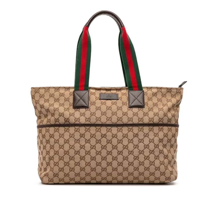 Gucci GG Canvas Web Tote Brown Canvas Good condition - Front View