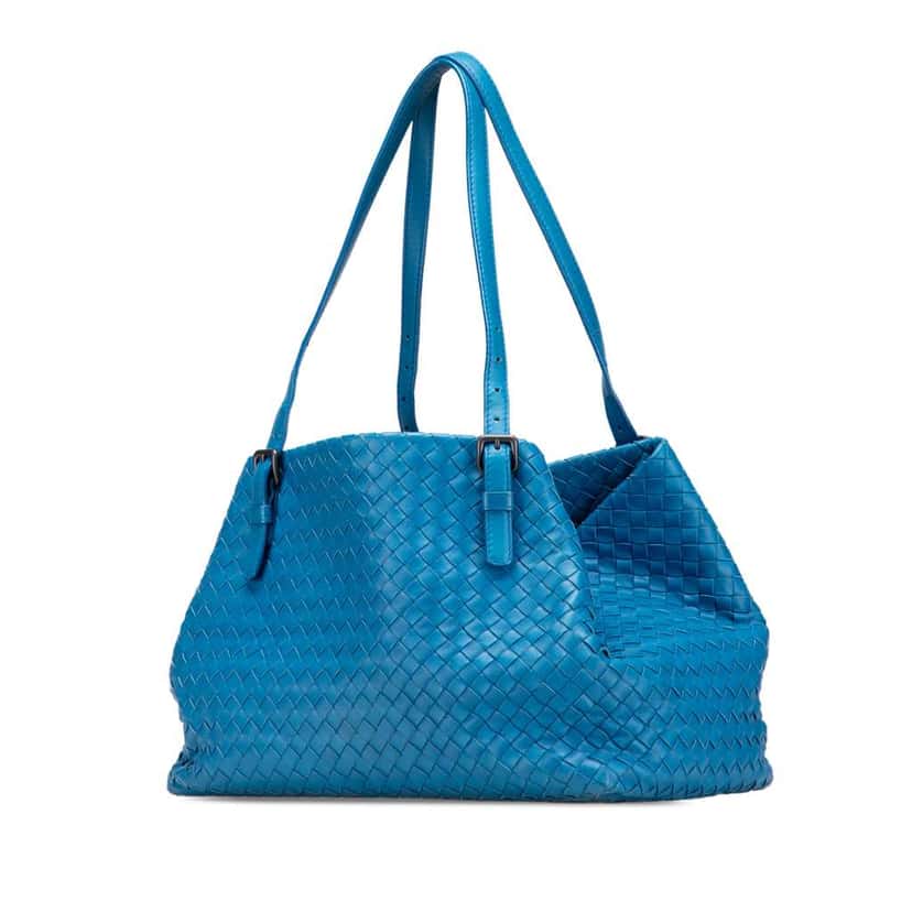 Bottega Veneta Medium Nappa Intrecciato Cesta Tote Blue Leather Good condition - Back View