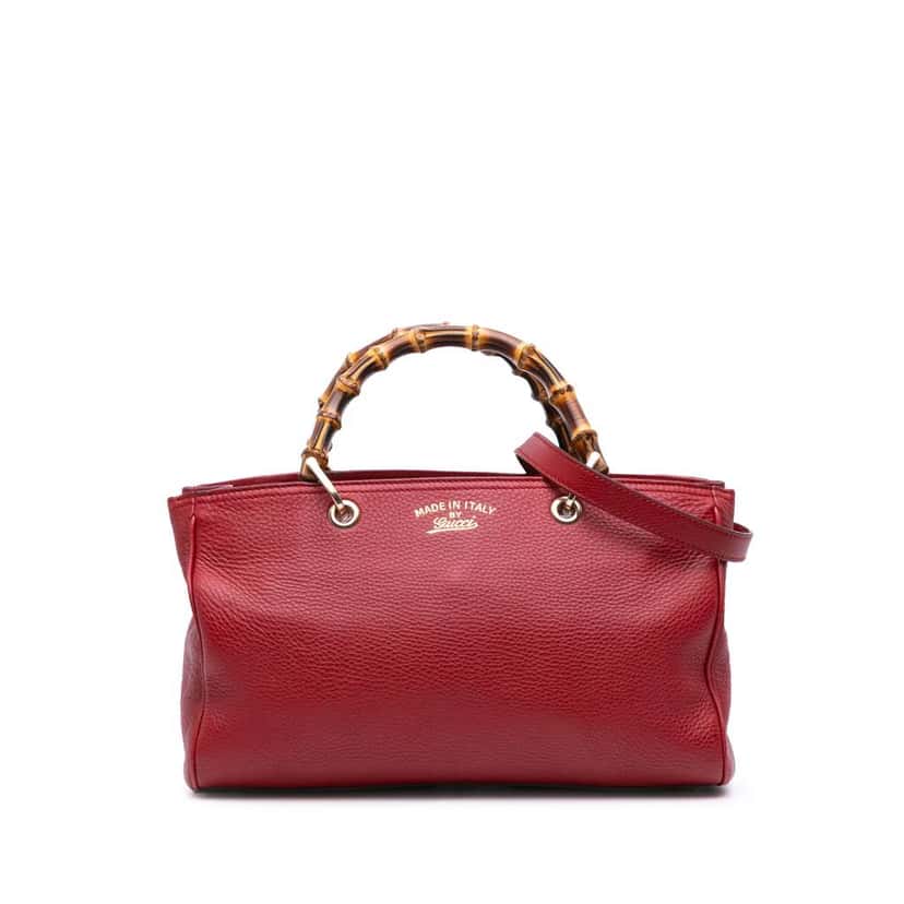 Gucci Medium Calfskin Bamboo Shopper Satchel Red Leather Good condition - Front View