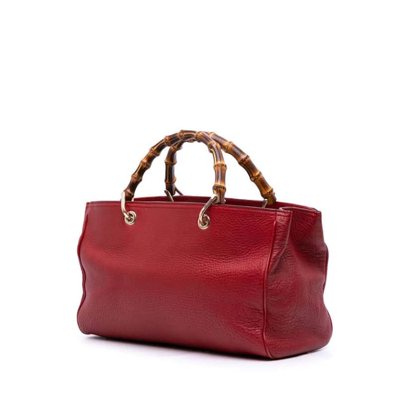Gucci Medium Calfskin Bamboo Shopper Satchel Red Leather Good condition - Back View