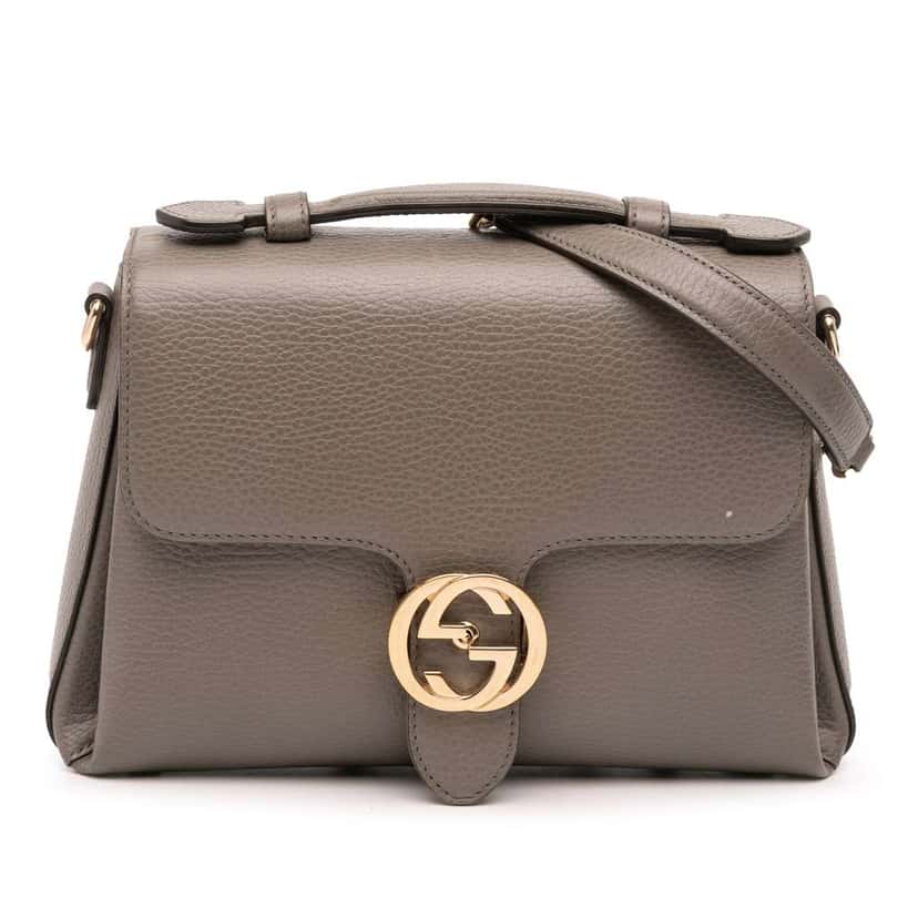 Gucci Small Dollar Calf Interlocking G Satchel Grey Leather Good condition - Front View