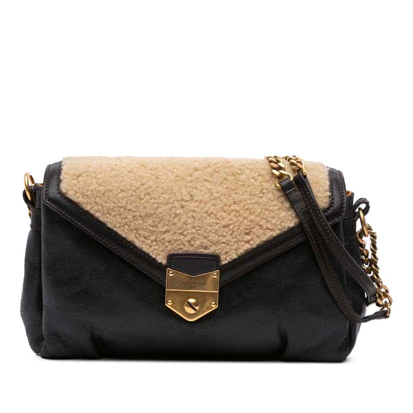 Saint Laurent Shearling Trimmed Leather Sac Dandy Crossbody Black Leather Good condition - Front View