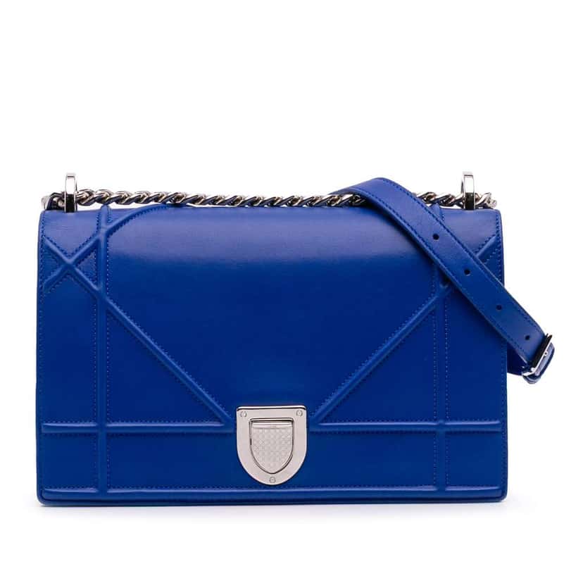 Dior Medium Lambskin Diorama Flap Blue Leather Good condition - Front View