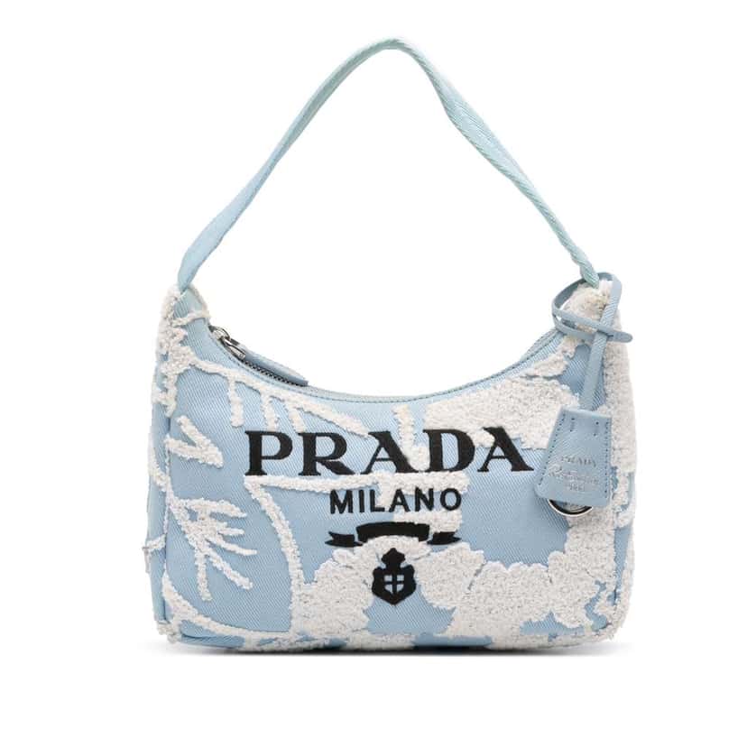 Prada Mini Embroidered Drill Re Edition 2000 Shoulder Bag Blue Canvas Good condition - Front View