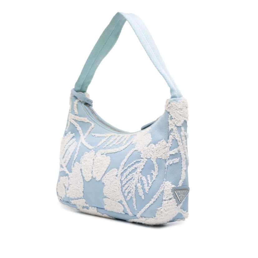 Prada Mini Embroidered Drill Re Edition 2000 Shoulder Bag Blue Canvas Good condition - Back View