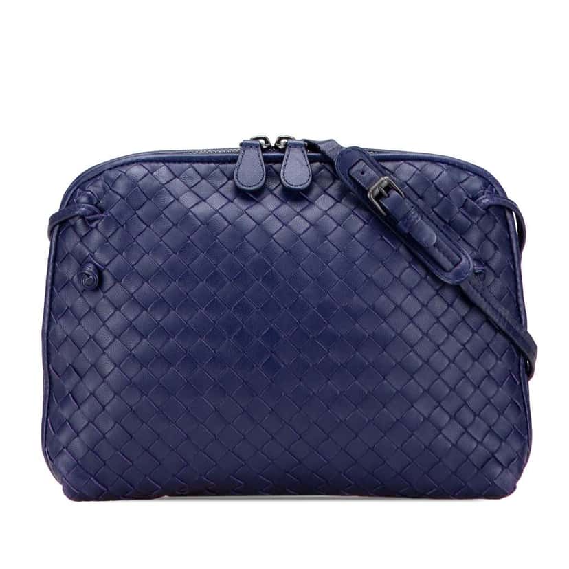 Bottega Veneta Nappa Intrecciato Nodini Crossbody Blue Leather Good condition - Front View