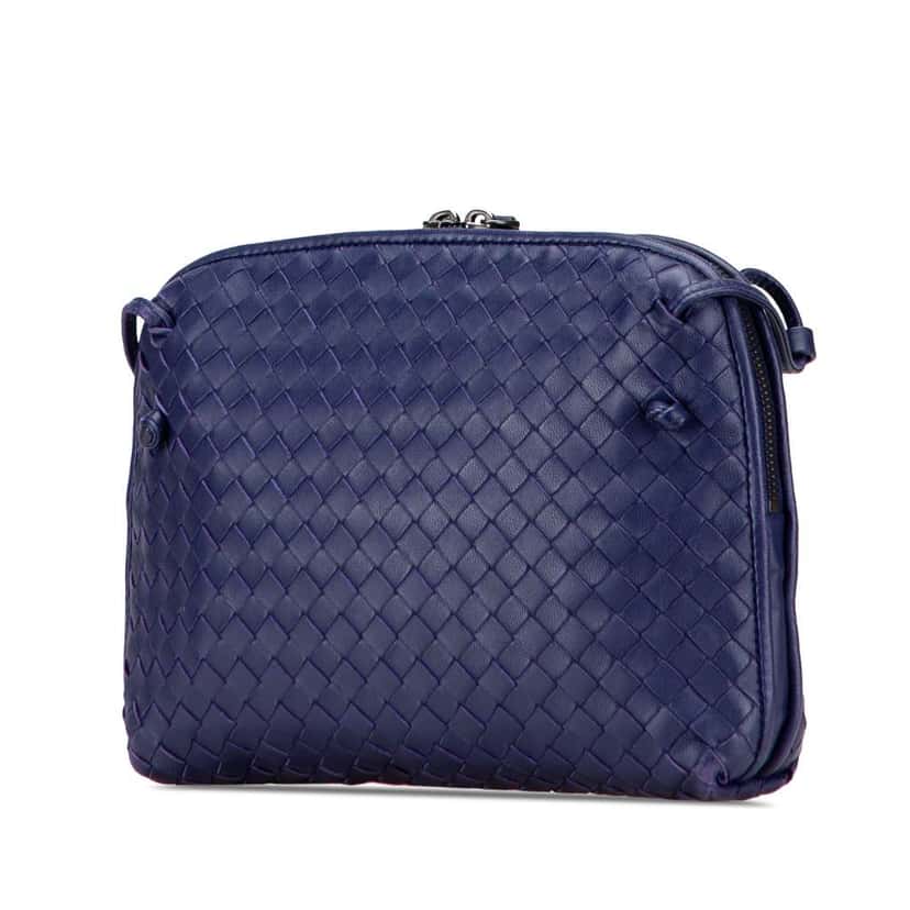 Bottega Veneta Nappa Intrecciato Nodini Crossbody Blue Leather Good condition - Back View