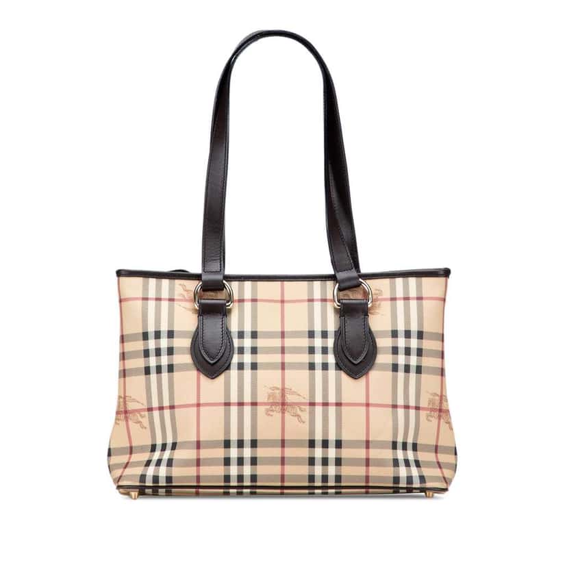 Burberry Haymarket Check Coated Canvas Tote Brown Canvas Good condition - Front View