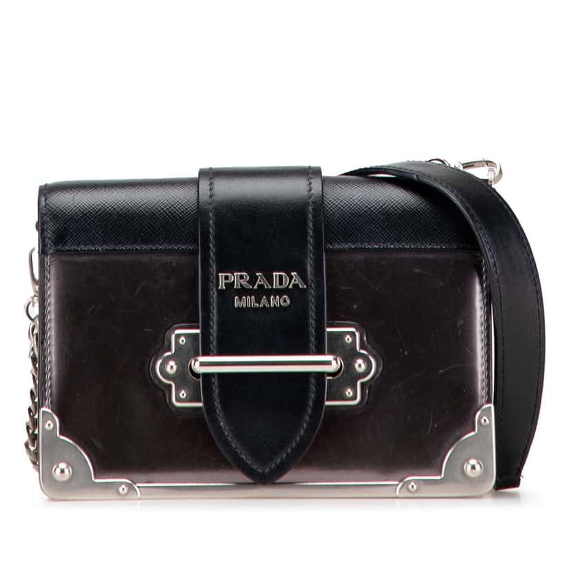 Prada Saffiano Trimmed Metallic Vitello Cahier Bag Brown Leather Good condition - Front View