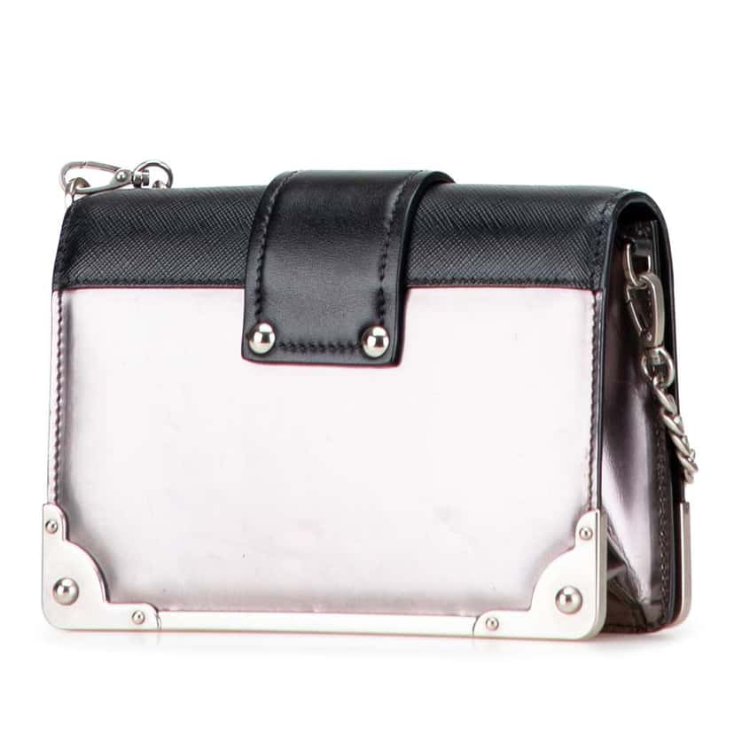 Prada Saffiano Trimmed Metallic Vitello Cahier Bag Brown Leather Good condition - Back View