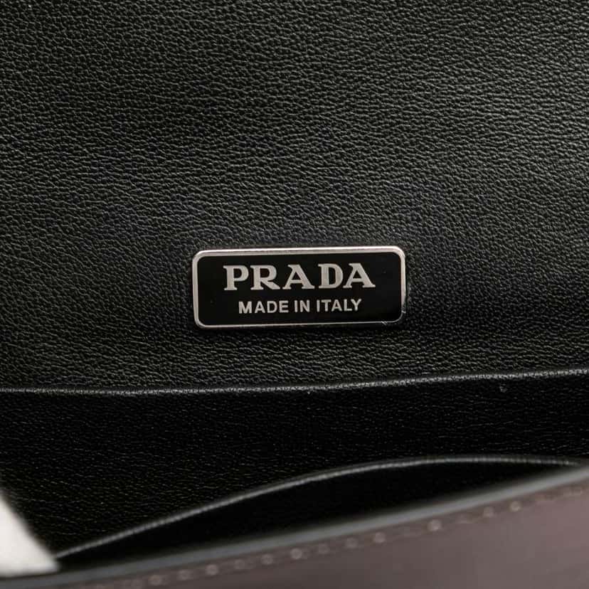 Prada Saffiano Trimmed Metallic Vitello Cahier Bag Brown Leather Good condition - Box View