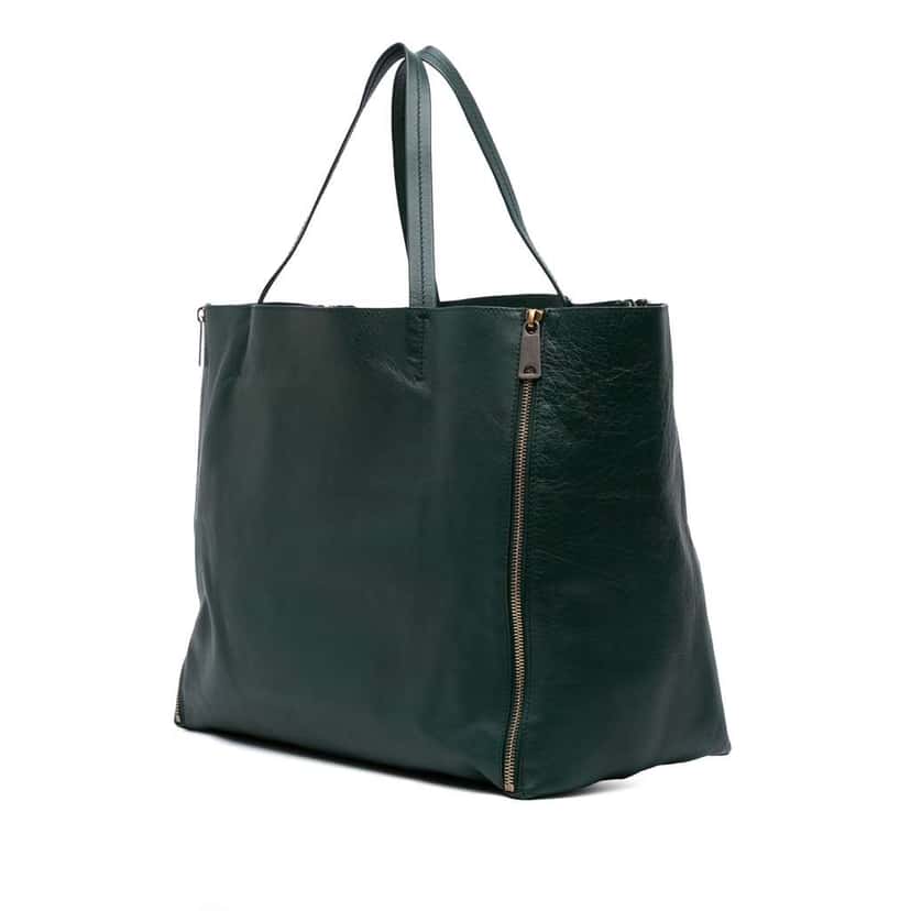 Celine Lambskin Horizontal Zipper Gusset Cabas Tote Green Leather Good condition - Back View
