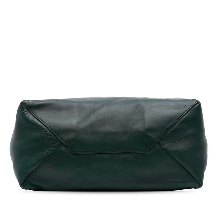 Celine Lambskin Horizontal Zipper Gusset Cabas Tote Green Leather Good condition - Inside View
