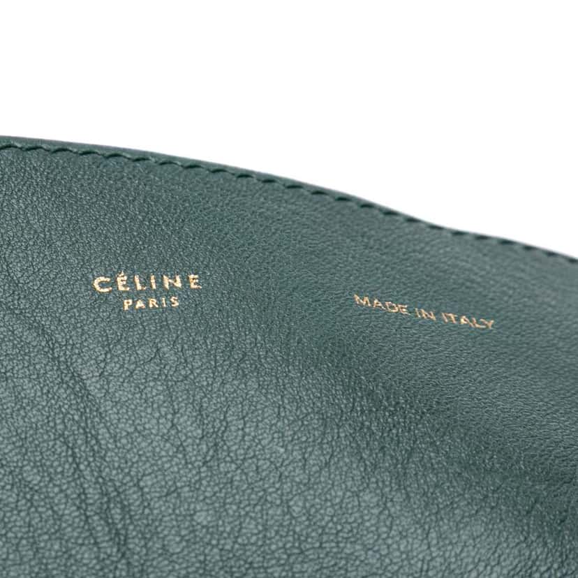 Celine Lambskin Horizontal Zipper Gusset Cabas Tote Green Leather Good condition - Box View