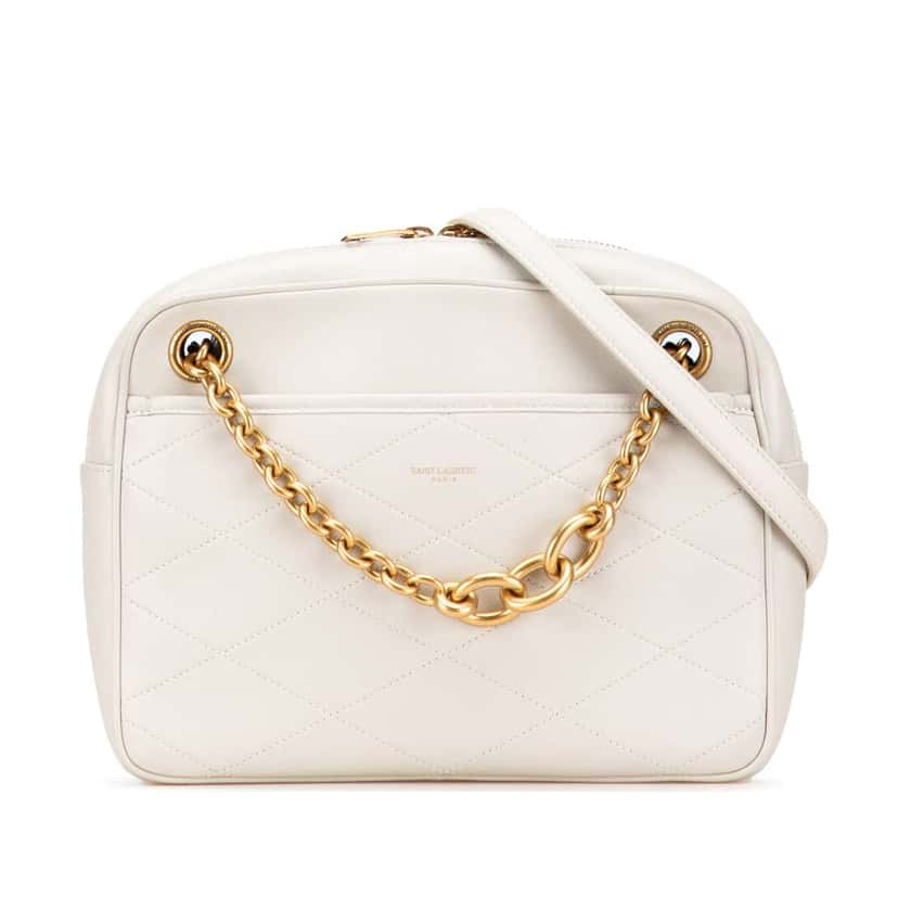 Saint Laurent Quilted Lambskin Le Maillon Chain Shoulder Bag White Leather Very good condition - Front View