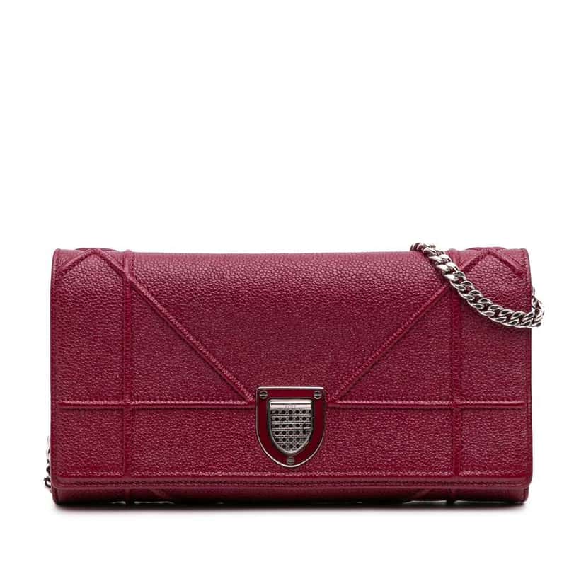 Dior Grained Calfskin Diorama Croisiere Wallet on Chain Red Leather Good condition - Front View
