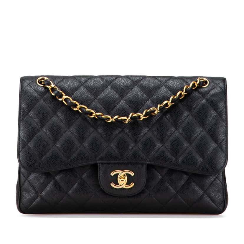 Chanel Jumbo Classic Caviar Double Flap Black Leather Good condition - Front View