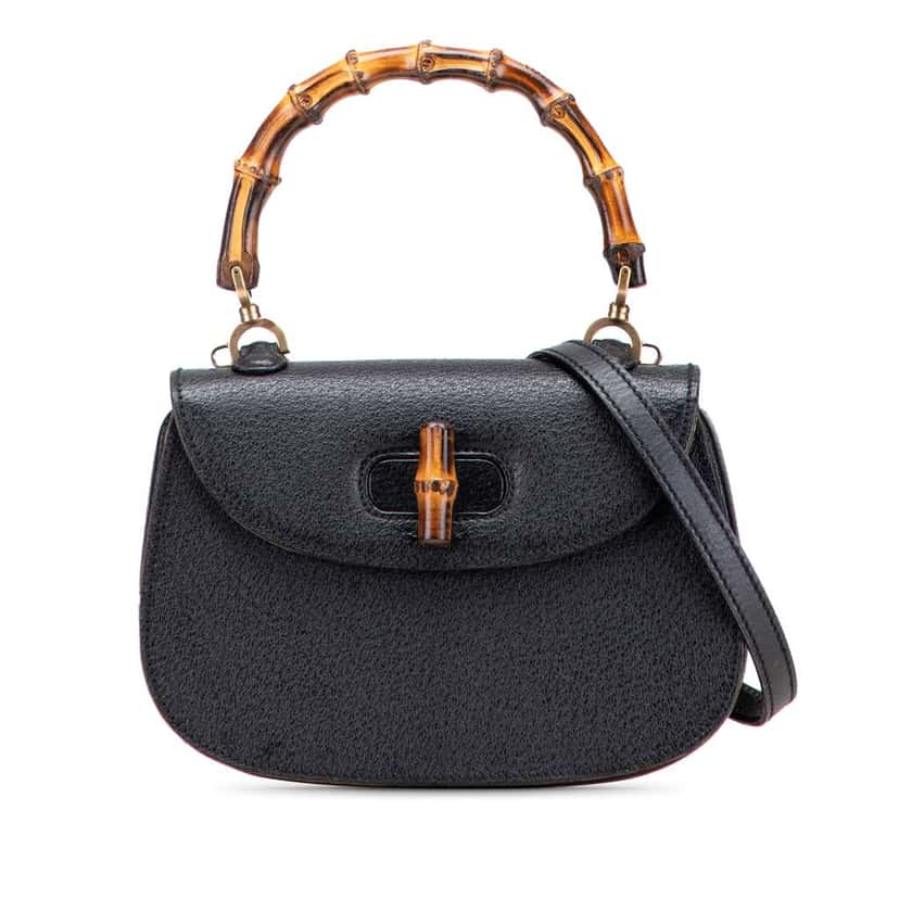 Gucci Calfskin Bamboo Night Black Leather Good condition - Front View