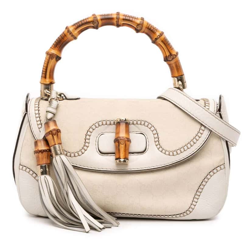 Gucci Medium GG Canvas New Bamboo Satchel White Canvas Fair condition - Front View