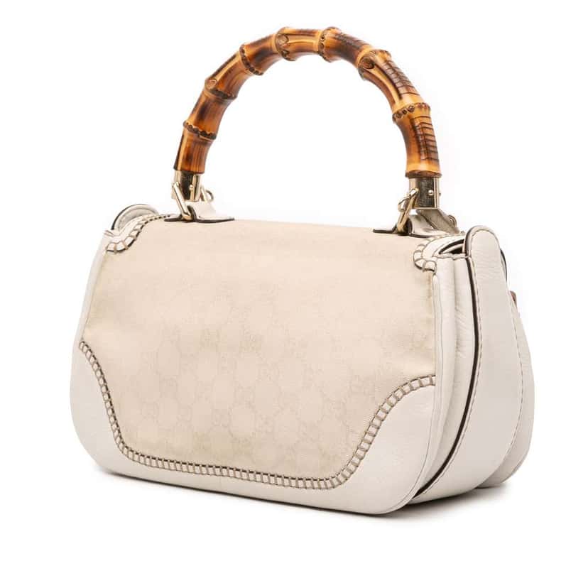 Gucci Medium GG Canvas New Bamboo Satchel White Canvas Fair condition - Back View