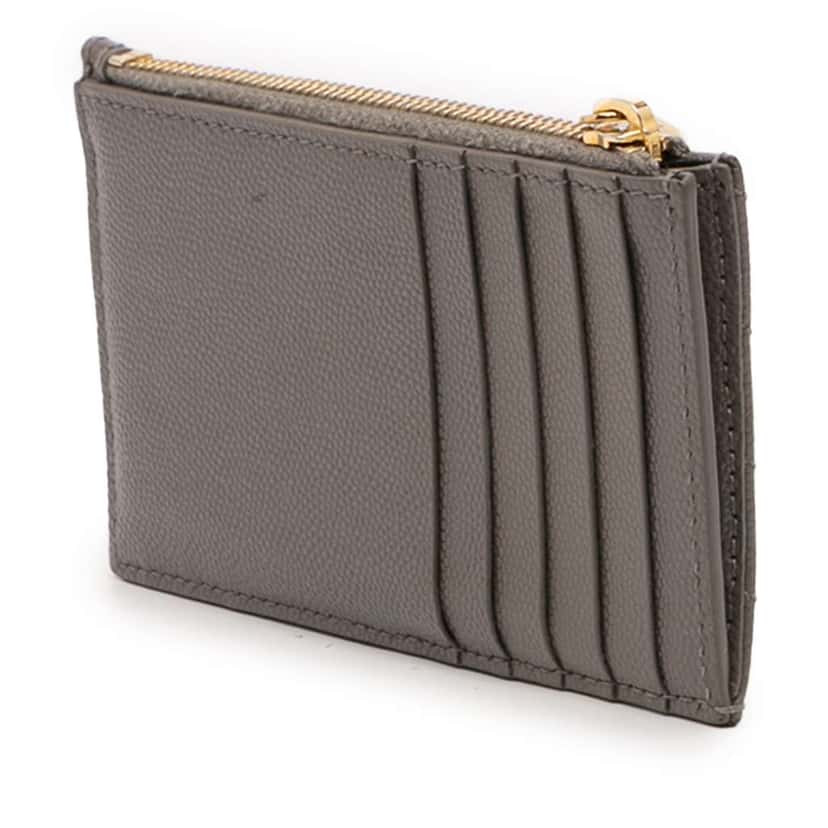 Saint Laurent Grain De Poudre Chevron Monogram Fragments Zippered Card Case Grey Leather Good condition - Back View