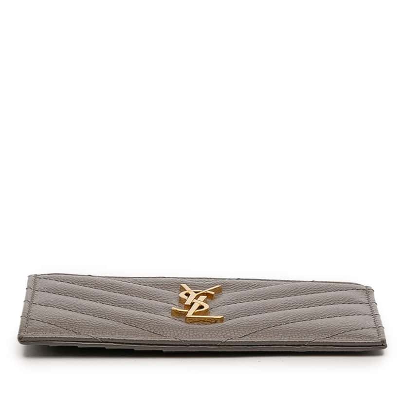 Saint Laurent Grain De Poudre Chevron Monogram Fragments Zippered Card Case Grey Leather Good condition - Inside View