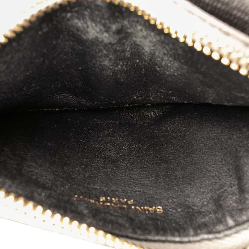 Saint Laurent Grain De Poudre Chevron Monogram Fragments Zippered Card Case Grey Leather Good condition - Model View