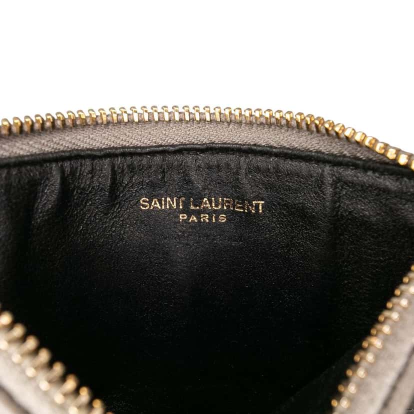 Saint Laurent Grain De Poudre Chevron Monogram Fragments Zippered Card Case Grey Leather Good condition - Box View