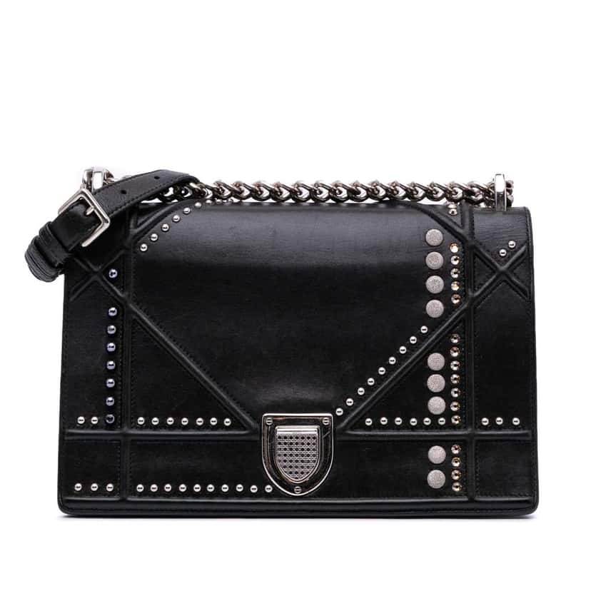 Dior Medium Studded Lambskin Diorama Flap Black Leather Good condition - Front View