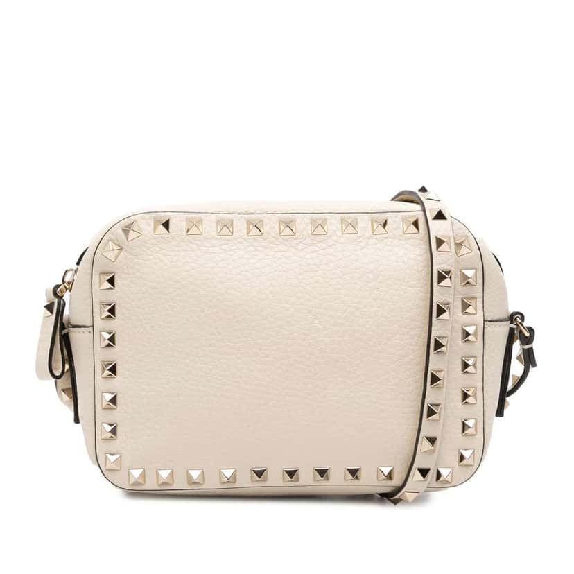 Valentino Grainy Calfskin Rockstud Camera Bag White Leather Good condition - Front View