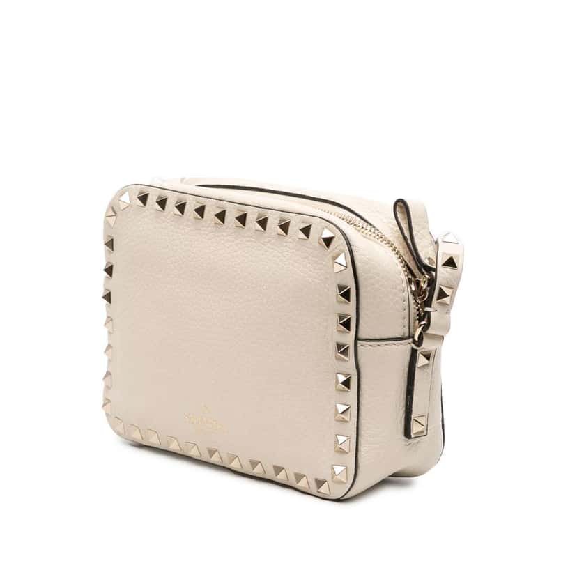 Valentino Grainy Calfskin Rockstud Camera Bag White Leather Good condition - Back View