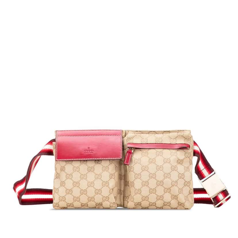 Gucci GG Canvas Web Double Pocket Belt Bag Brown Canvas Very good condition - Front View