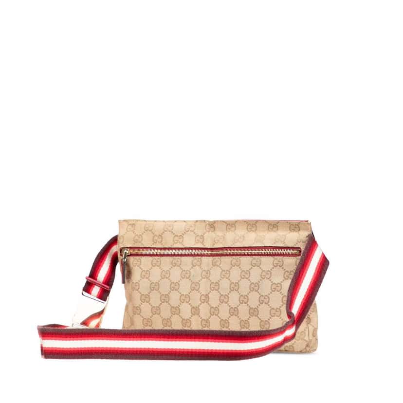 Gucci GG Canvas Web Double Pocket Belt Bag Brown Canvas Very good condition - Back View