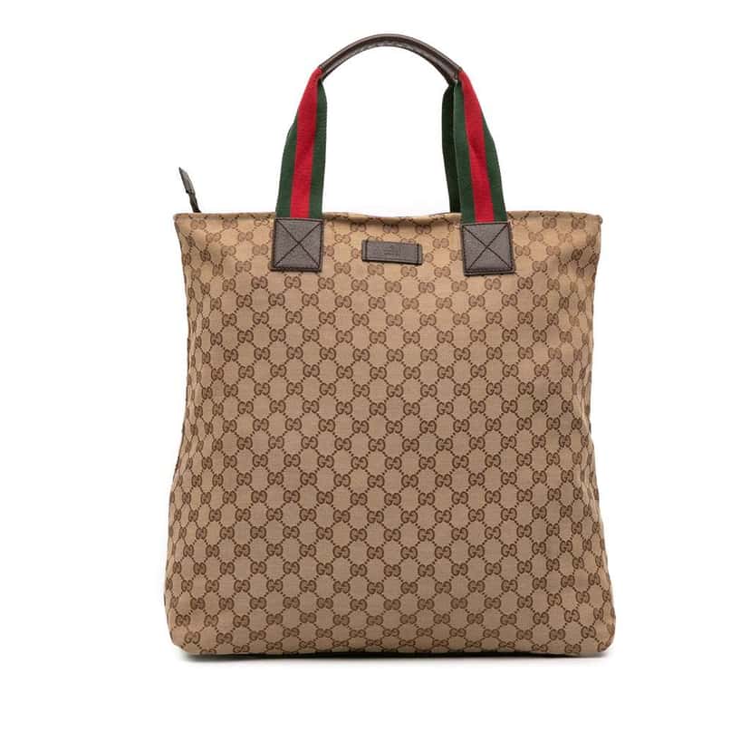 Gucci GG Canvas Web Tote Brown Canvas Good condition - Front View