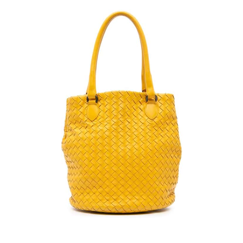 Bottega Veneta Nappa Intrecciato Bucket Bag Yellow Leather Good condition - Front View